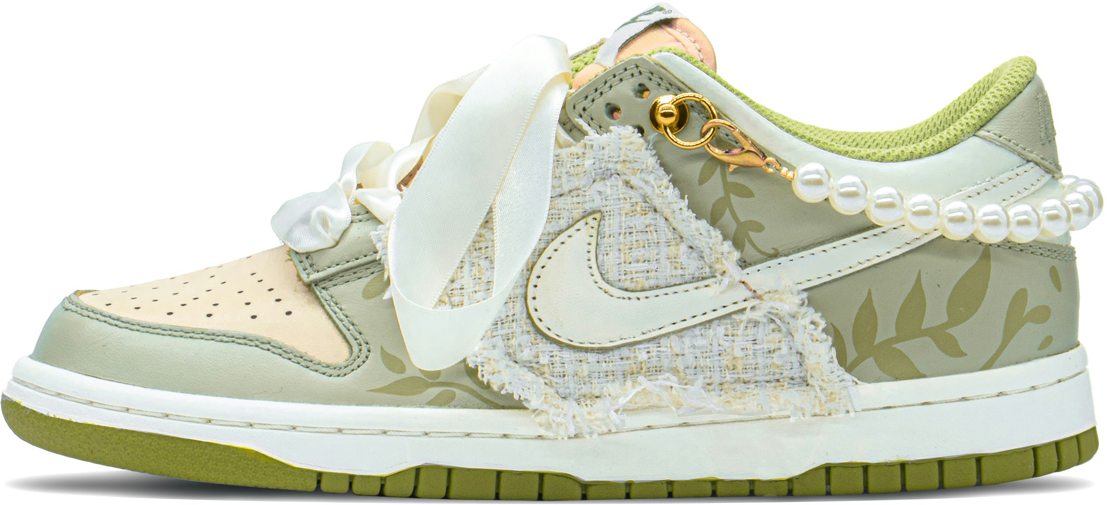 custom-shoes-nike-dunk-low-hot-blooded-quilted-pearlescent-chain-low-top-green