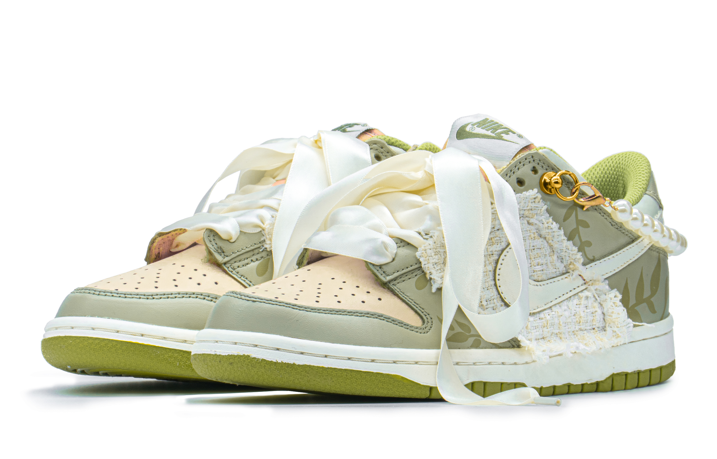 Lookbook [Kasut Custom] Nike Dunk Low 'Darah Panas - Rantai Quilted Pearlescent Hijau Rendah' DV9108-711(TeamA-DK贴皮珍珠绿S-BOX)