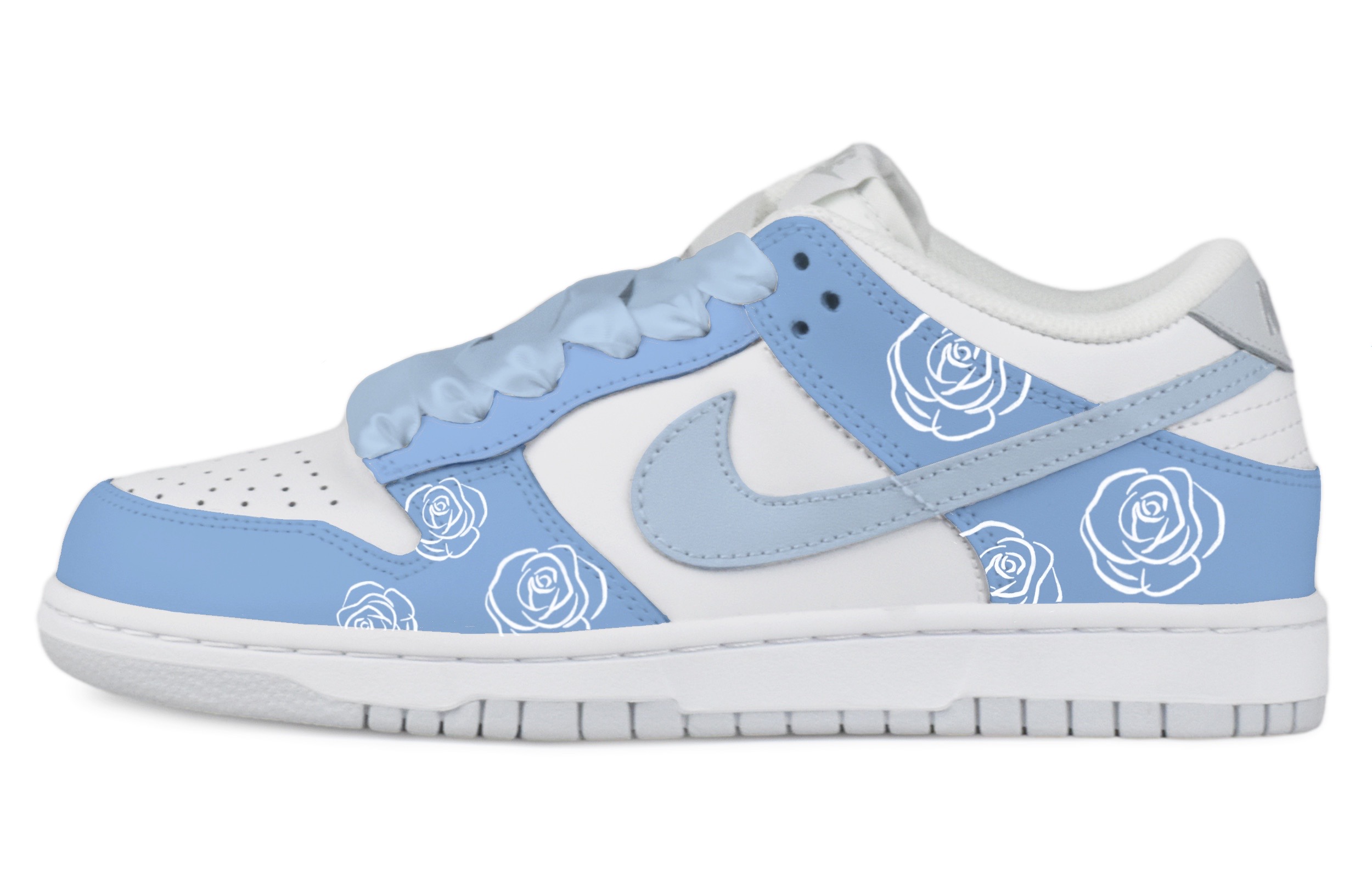 Buy 【訂製球鞋】 Nike Dunk Low 冰藍玫瑰 絲質鞋帶 舒適百搭 低筒 滑板鞋 GS 白藍
