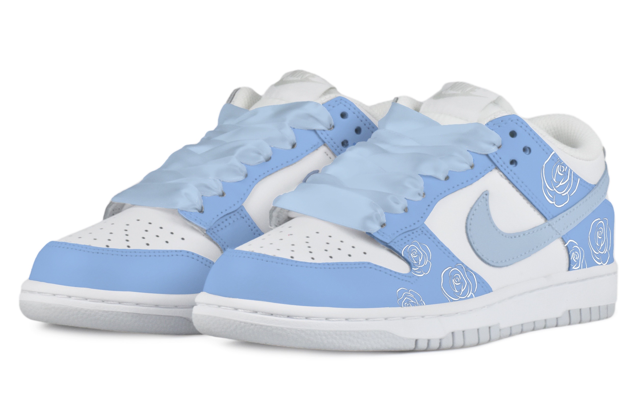 Lookbook 【訂製球鞋】 Nike Dunk Low 冰藍玫瑰 絲質鞋帶 舒適百搭 低筒 滑板鞋 GS 白藍