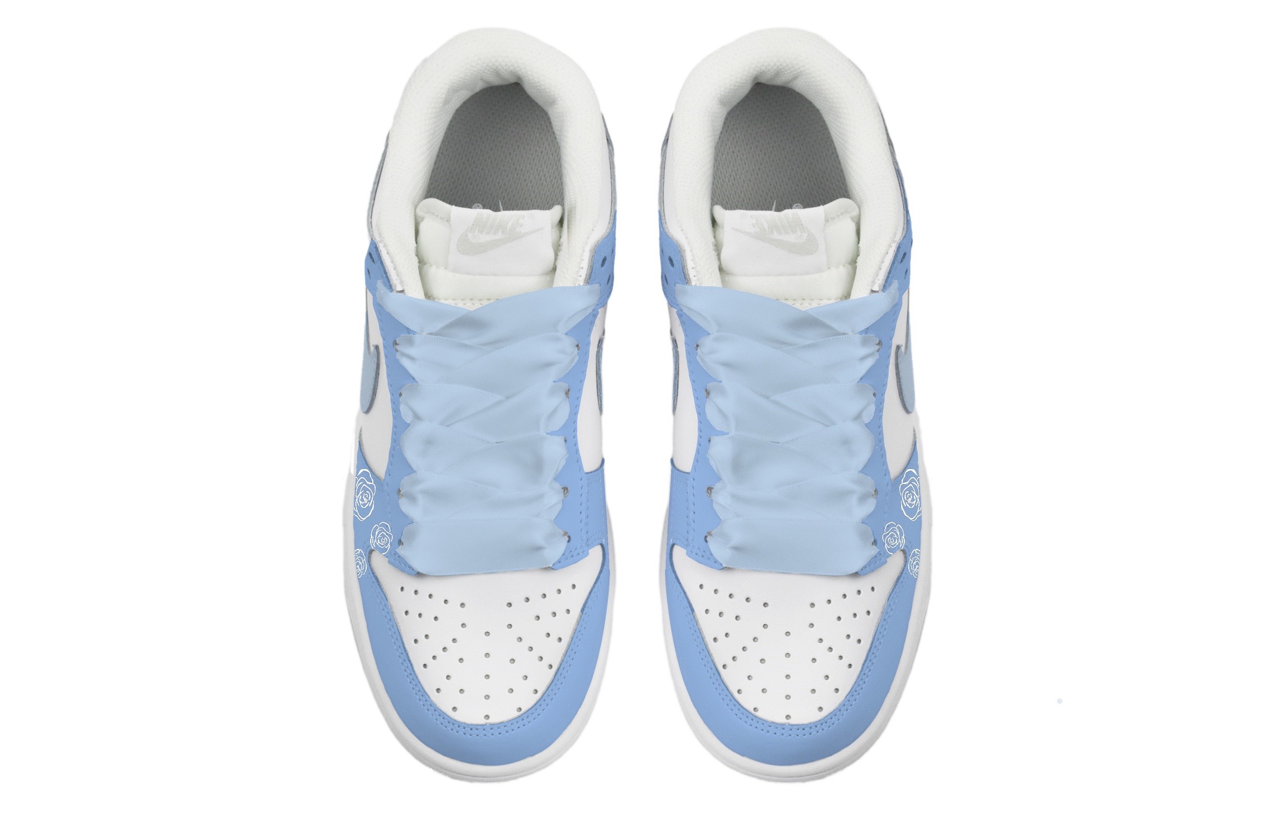 Shop 【訂製球鞋】 Nike Dunk Low 冰藍玫瑰 絲質鞋帶 舒適百搭 低筒 滑板鞋 GS 白藍