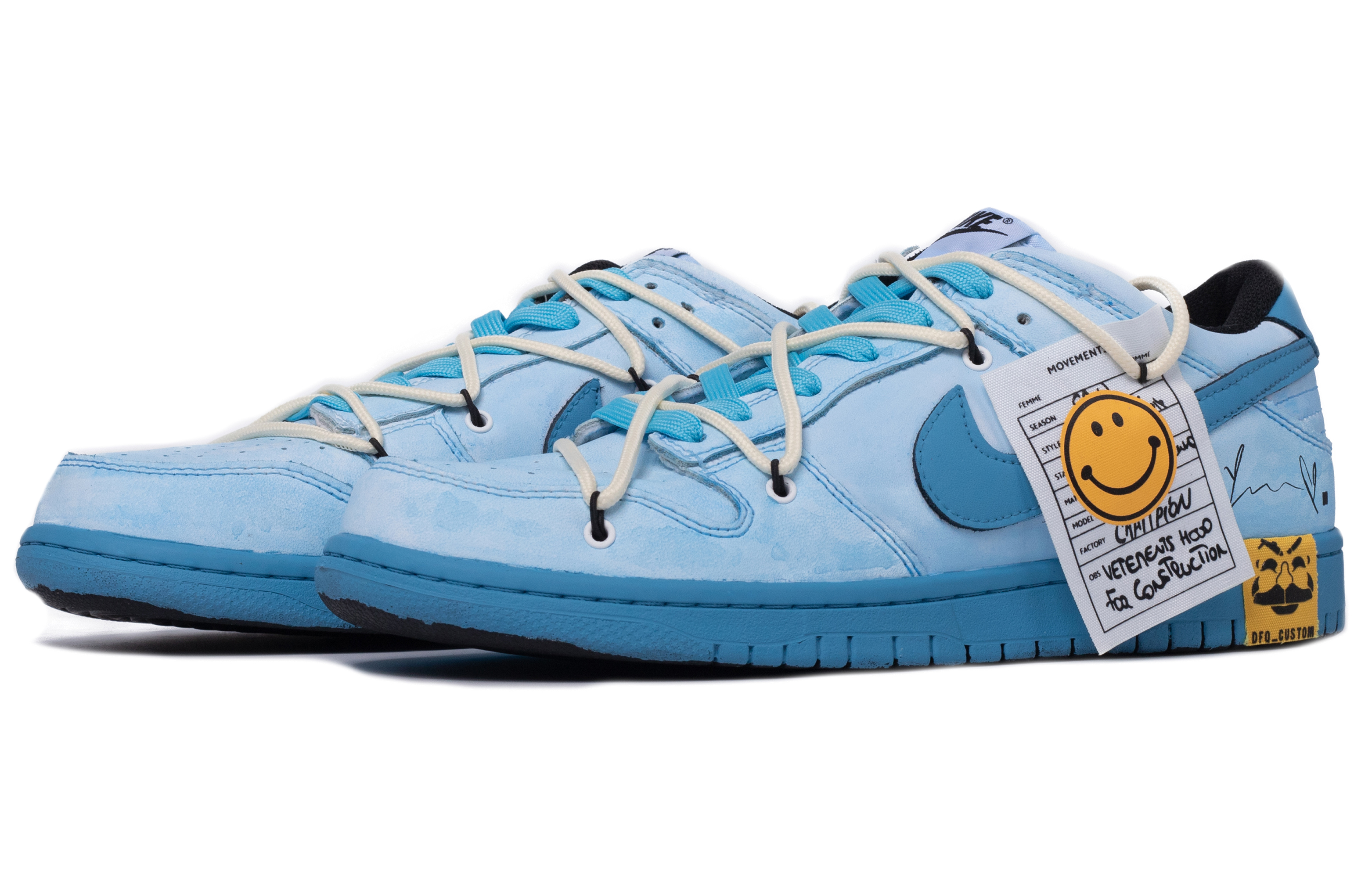 Lookbook 【定制球鞋】 Nike Dunk Low 達芬奇定制 改造主題定制 隱霧冰川 復古 解構 浸染 情侶 低幫 板鞋 GS 冰川藍