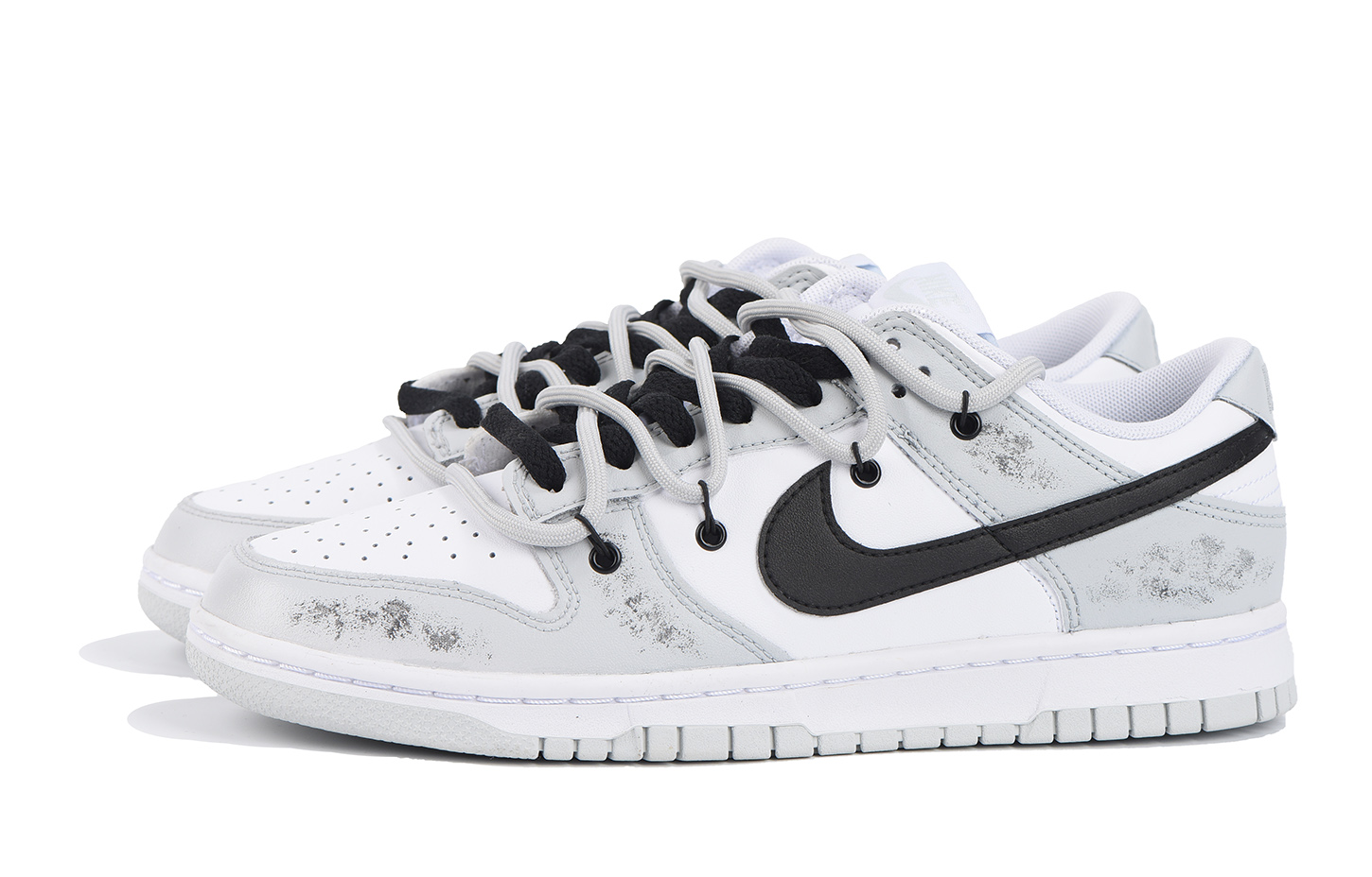 Lookbook [Sepatu Kustom] Nike Dunk Low 'Hitam Abu Putih Industri Aged' DH9765-102(Team32-女款黑灰白做旧)