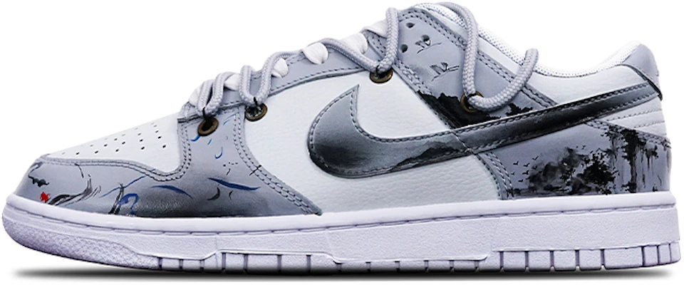 【定制球鞋】Nike Dunk Low (GS) 國潮 中國風 水墨小仙鶴 Vibe 解構 雙鞋帶 特殊鞋盒 板鞋 黑白灰 Order 【定制球鞋】Nike Dunk Low (GS) 國潮 中國風 水墨小仙鶴 Vibe 解構 雙鞋帶 特殊鞋盒 板鞋 黑白灰