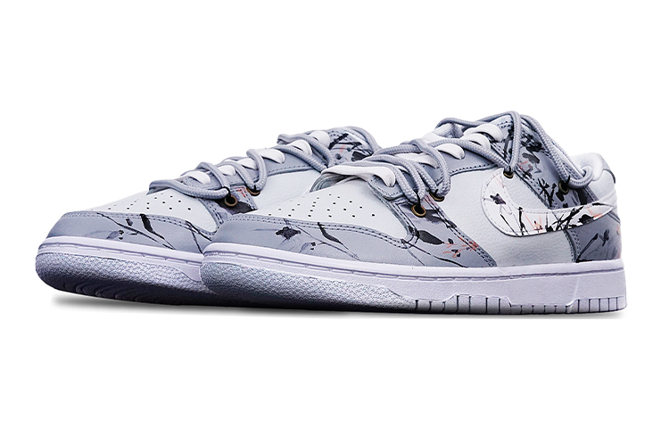 Lookbook 【定制球鞋】Nike Dunk Low 國潮 中國風 水墨蘭花 Vibe 解構 雙鞋帶 特殊鞋盒 低幫 板鞋 GS 黑白灰