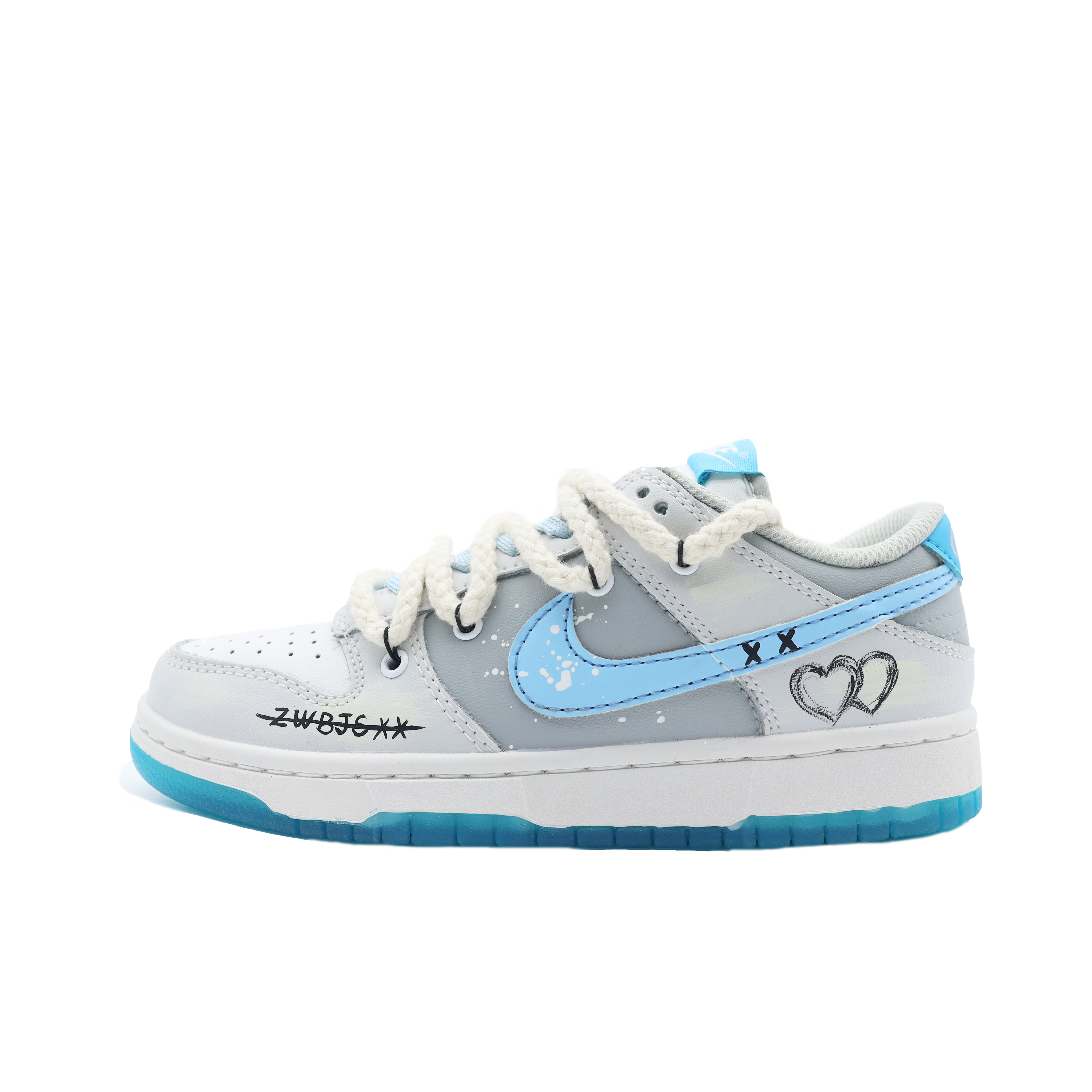 Buy 【定制球鞋】 Nike Dunk Low 海島冰茶 高街塗鴉 解構鞋帶 防滑耐磨 低幫 板鞋 男女同款 藍灰白