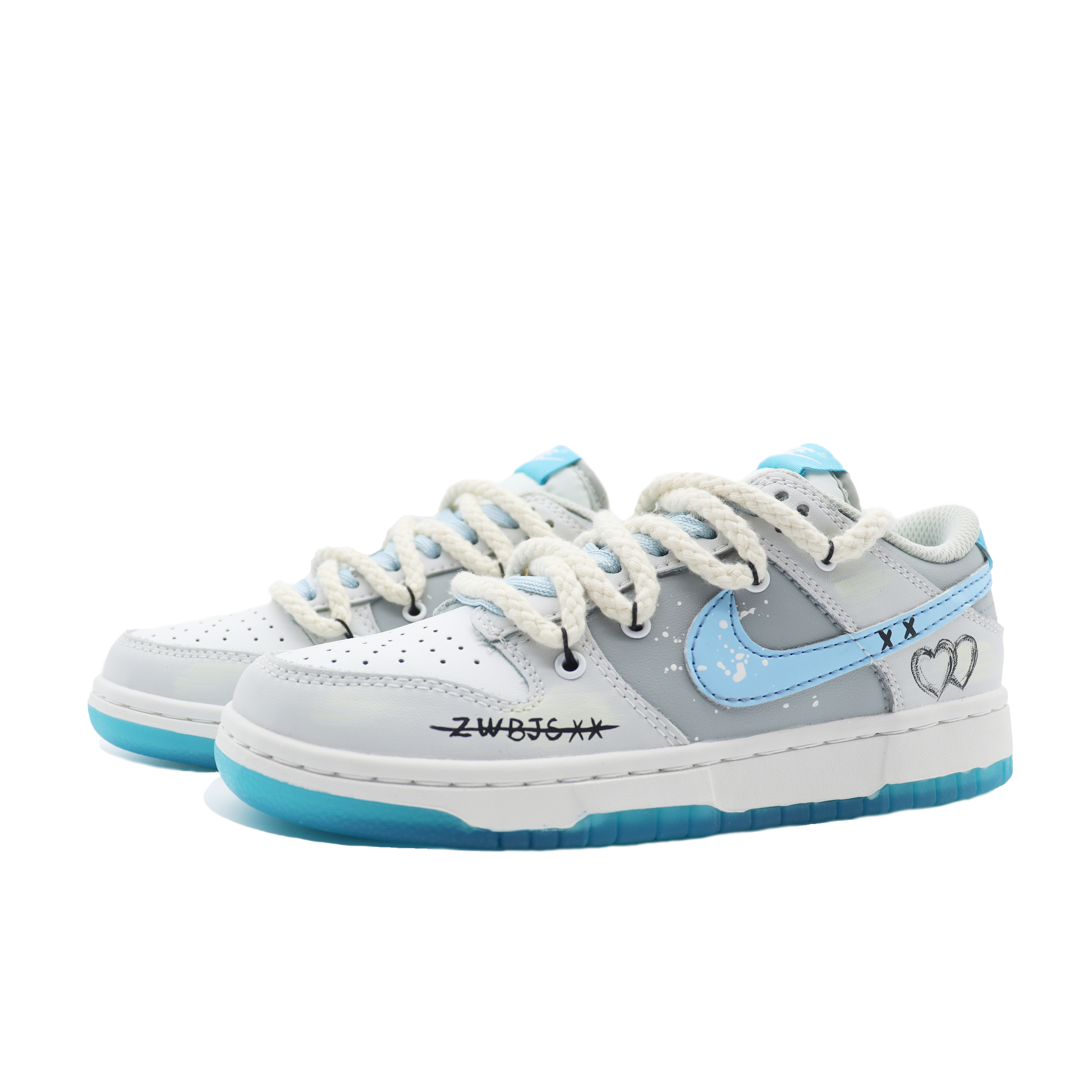 Lookbook 【定制球鞋】 Nike Dunk Low 海島冰茶 高街塗鴉 解構鞋帶 防滑耐磨 低幫 板鞋 男女同款 藍灰白