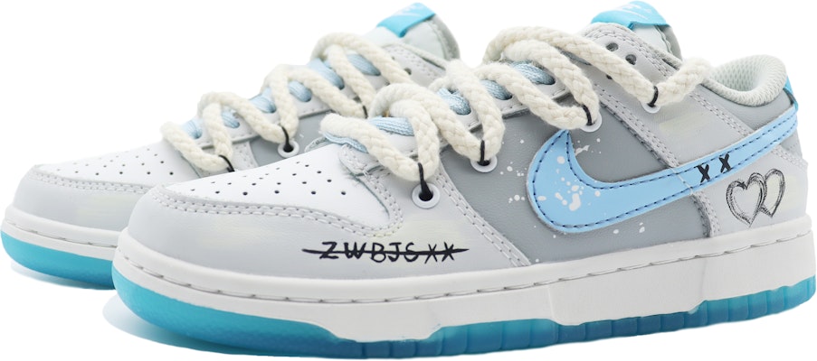【定制球鞋】 Nike Dunk Low 海島冰茶 高街塗鴉 解構鞋帶 防滑耐磨 低幫 板鞋 男女同款 藍灰白 Lookbook 【定制球鞋】 Nike Dunk Low 海島冰茶 高街塗鴉 解構鞋帶 防滑耐磨 低幫 板鞋 男女同款 藍灰白