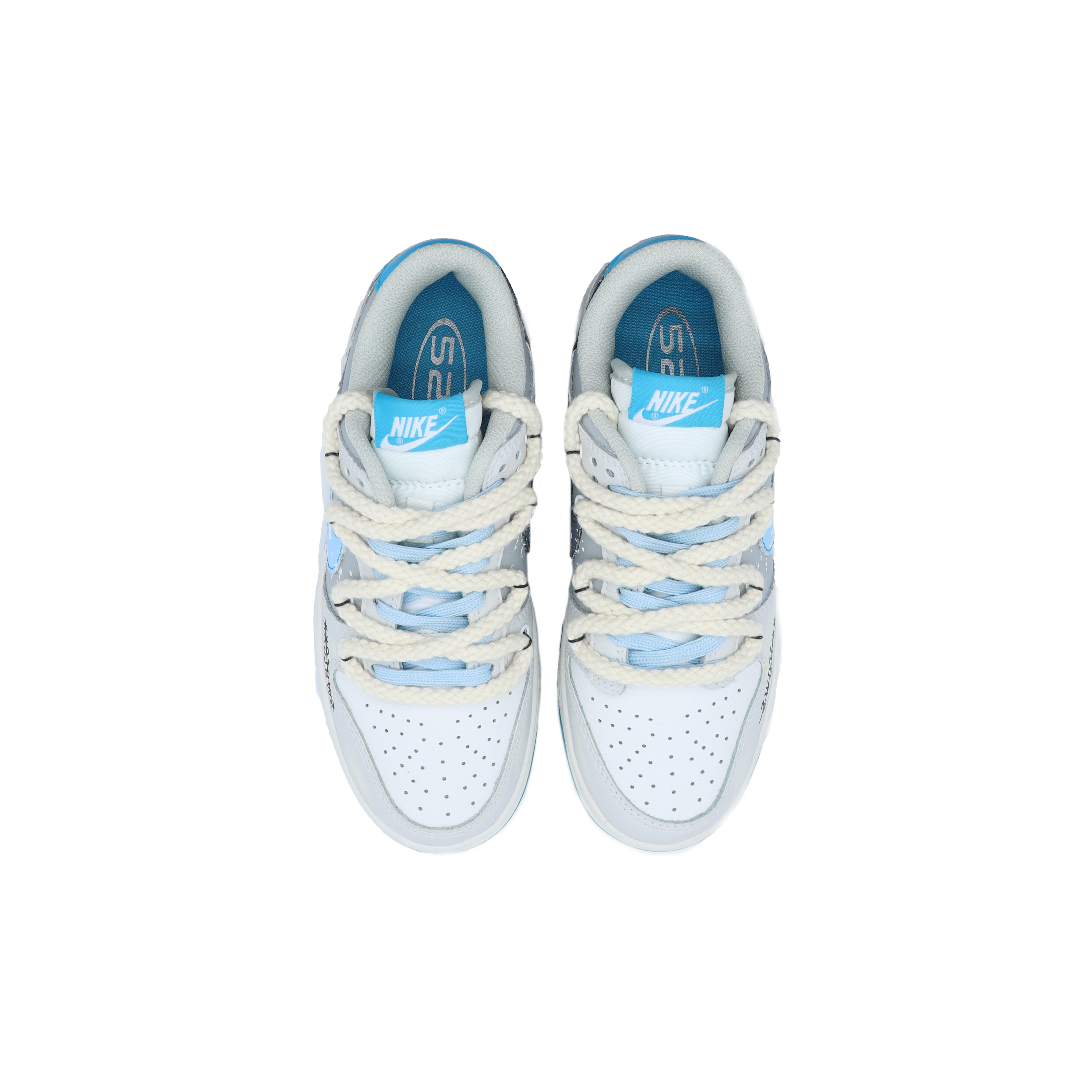 Shop 【定制球鞋】 Nike Dunk Low 海島冰茶 高街塗鴉 解構鞋帶 防滑耐磨 低幫 板鞋 男女同款 藍灰白
