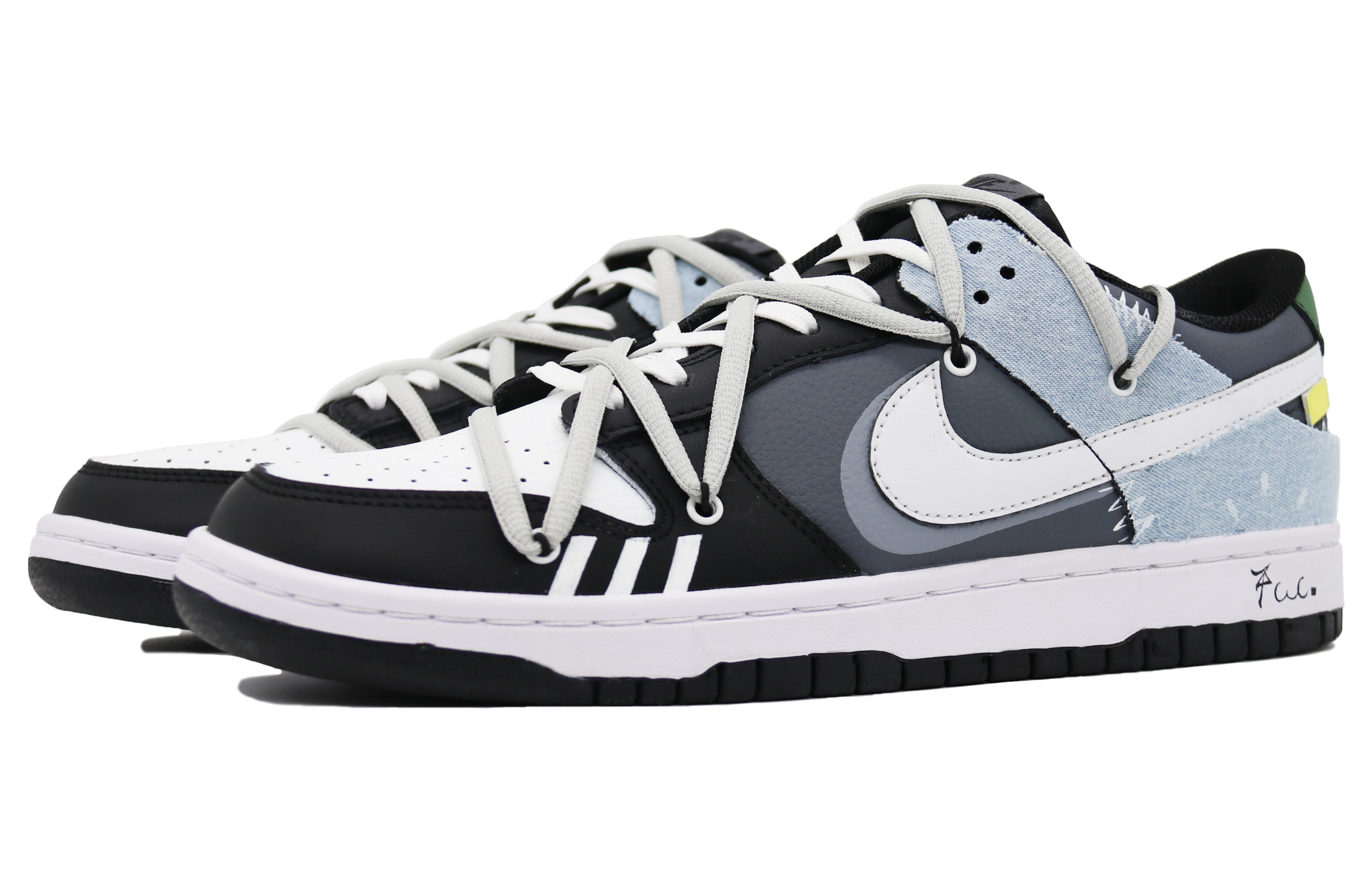 Lookbook 【客製化球鞋】Nike Dunk Low 綠洲天堂藍色 解構 牛仔 貼布 街頭 潮流 低筒 橡膠鞋 GS 黑白灰