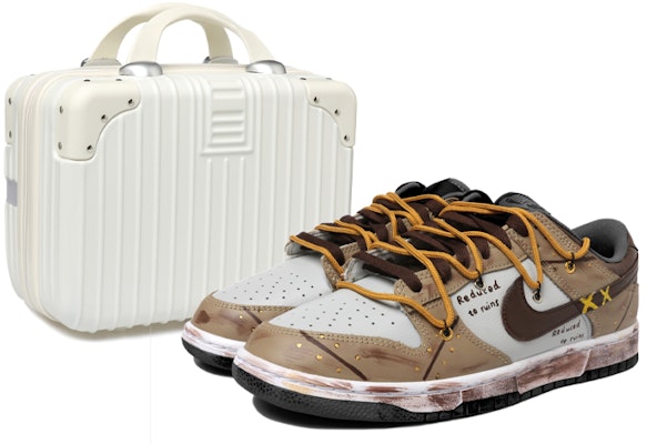 【定制球鞋】Nike Dunk Low 卡其棕 解構風 復古 做舊 Vibe風 刮痕 雙X 字母 低幫 板鞋 GS 棕白 Buy 【定制球鞋】Nike Dunk Low 卡其棕 解構風 復古 做舊 Vibe風 刮痕 雙X 字母 低幫 板鞋 GS 棕白