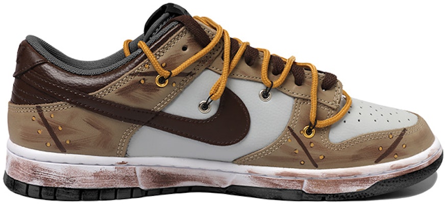 【定制球鞋】Nike Dunk Low 卡其棕 解構風 復古 做舊 Vibe風 刮痕 雙X 字母 低幫 板鞋 GS 棕白 Lookbook 【定制球鞋】Nike Dunk Low 卡其棕 解構風 復古 做舊 Vibe風 刮痕 雙X 字母 低幫 板鞋 GS 棕白