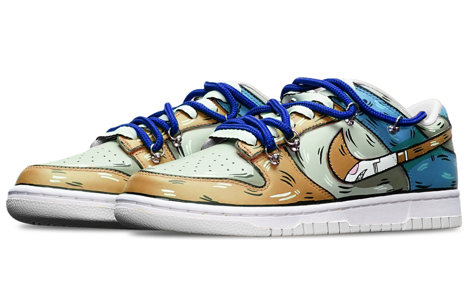 Lookbook [Zapatillas Personalizadas] Nike Dunk Low 'Khaki Gris Azul' DH9765-100(TeamT-鲨鱼卡其灰蓝女S-BOX)
