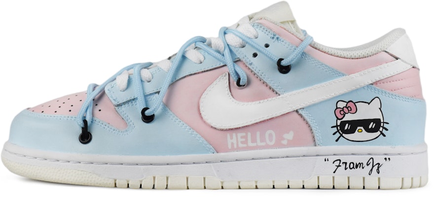 【訂製球鞋】Nike Dunk Low 酷咪 雙鞋帶 解構風 手繪塗鴉 低幫 板鞋 GS 白藍粉 Buy 【訂製球鞋】Nike Dunk Low 酷咪 雙鞋帶 解構風 手繪塗鴉 低幫 板鞋 GS 白藍粉