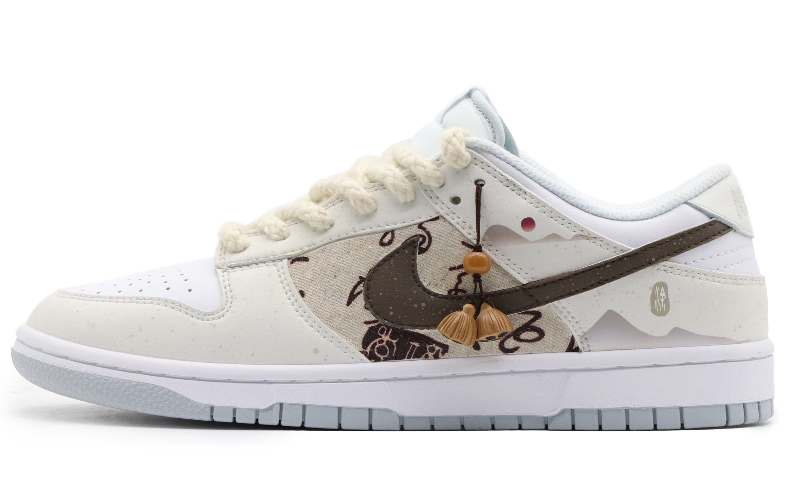 Buy 【定制球鞋】Nike Dunk Low 紙落雲煙 戶外穿搭 中國風 復古做舊 藕花 麻繩 低幫 板鞋 男款 米灰白