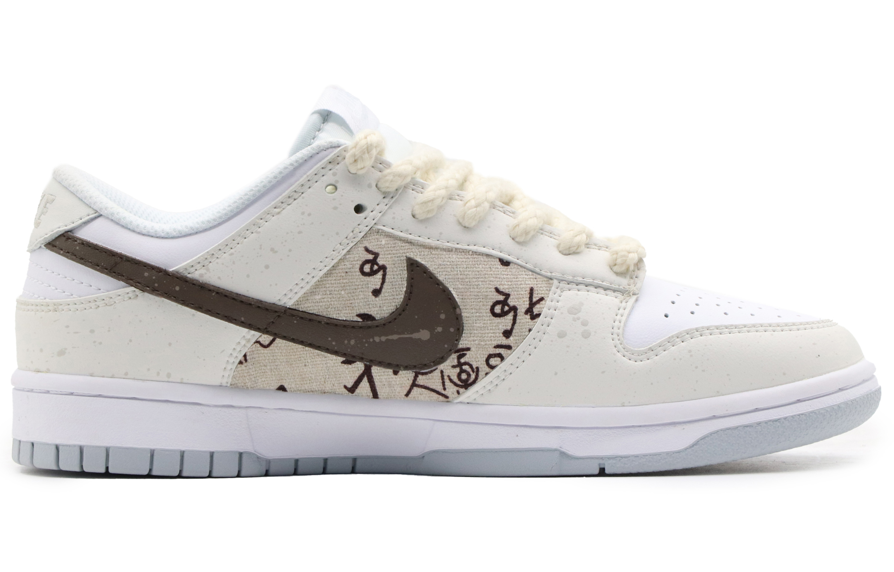 Order 【定制球鞋】Nike Dunk Low 紙落雲煙 戶外穿搭 中國風 復古做舊 藕花 麻繩 低幫 板鞋 男款 米灰白