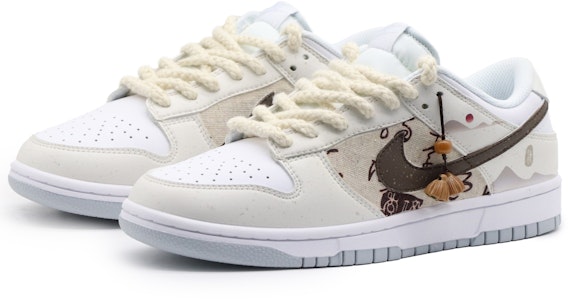 【定制球鞋】Nike Dunk Low 紙落雲煙 戶外穿搭 中國風 復古做舊 藕花 麻繩 低幫 板鞋 男款 米灰白 Lookbook 【定制球鞋】Nike Dunk Low 紙落雲煙 戶外穿搭 中國風 復古做舊 藕花 麻繩 低幫 板鞋 男款 米灰白