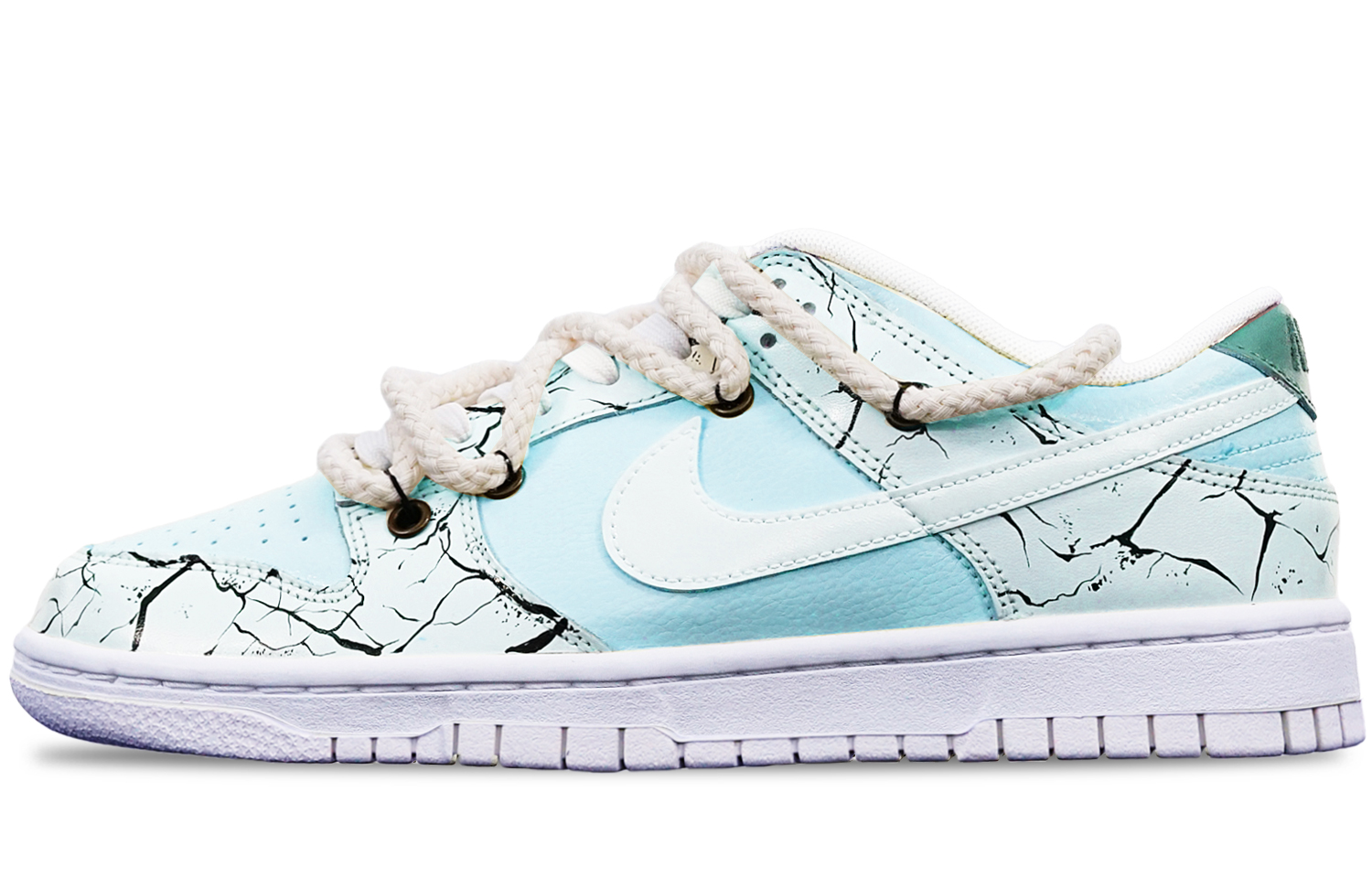 Buy 【定製球鞋】 Nike Dunk Low 爆裂紋 馬卡龍 Vibe 解構雙鞋帶 特殊鞋盒 低幫 復古板鞋 GS 藍白
