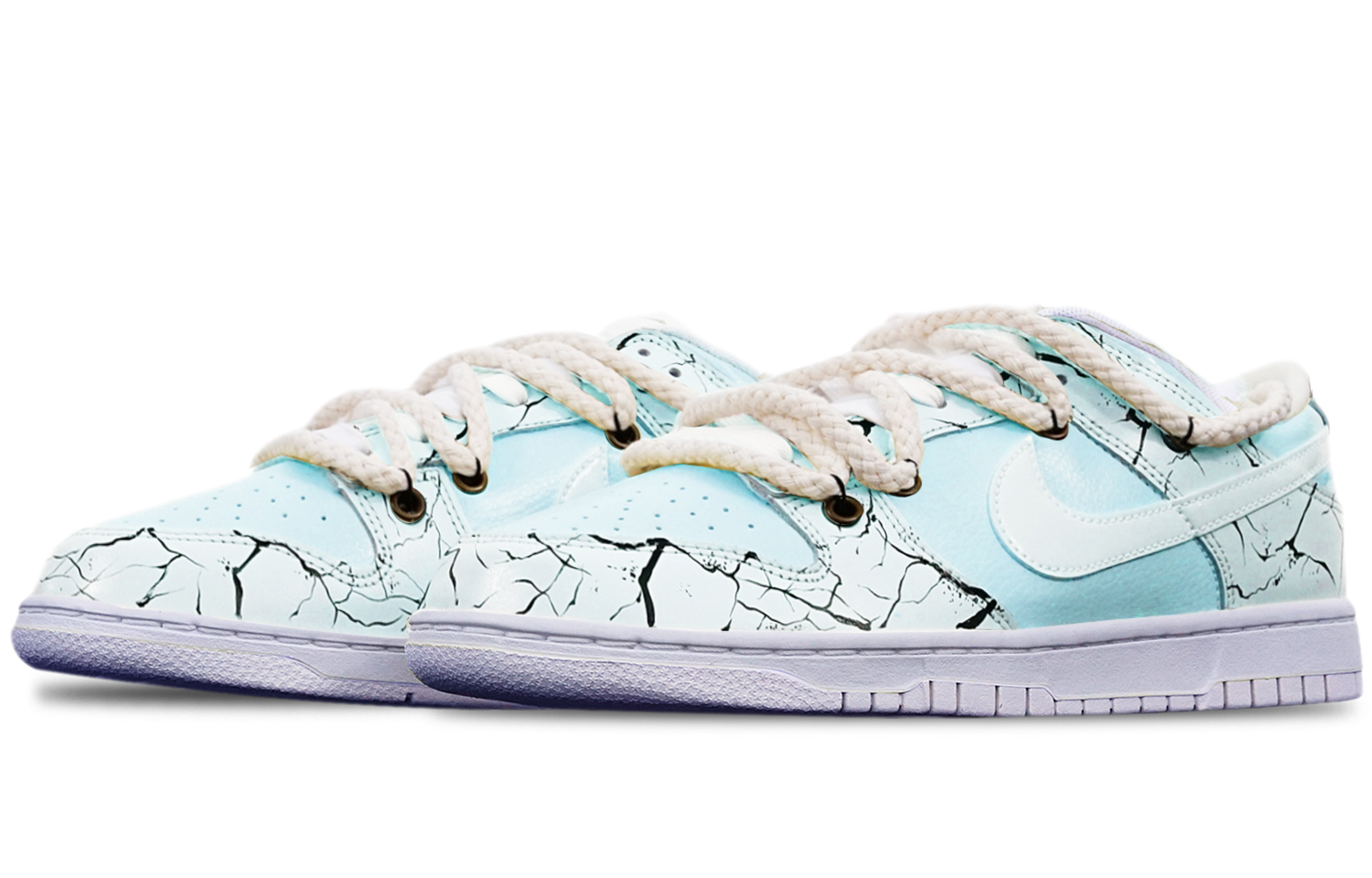 Lookbook 【定製球鞋】 Nike Dunk Low 爆裂紋 馬卡龍 Vibe 解構雙鞋帶 特殊鞋盒 低幫 復古板鞋 GS 藍白