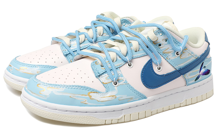 Shop [Sepatu Kustom] Nike Dunk Low 'Magpie Awan Emas Tali Dekonstruksi' DJ6188-100(Team拾玖-祥云喜鹊蓝男S-BOX)