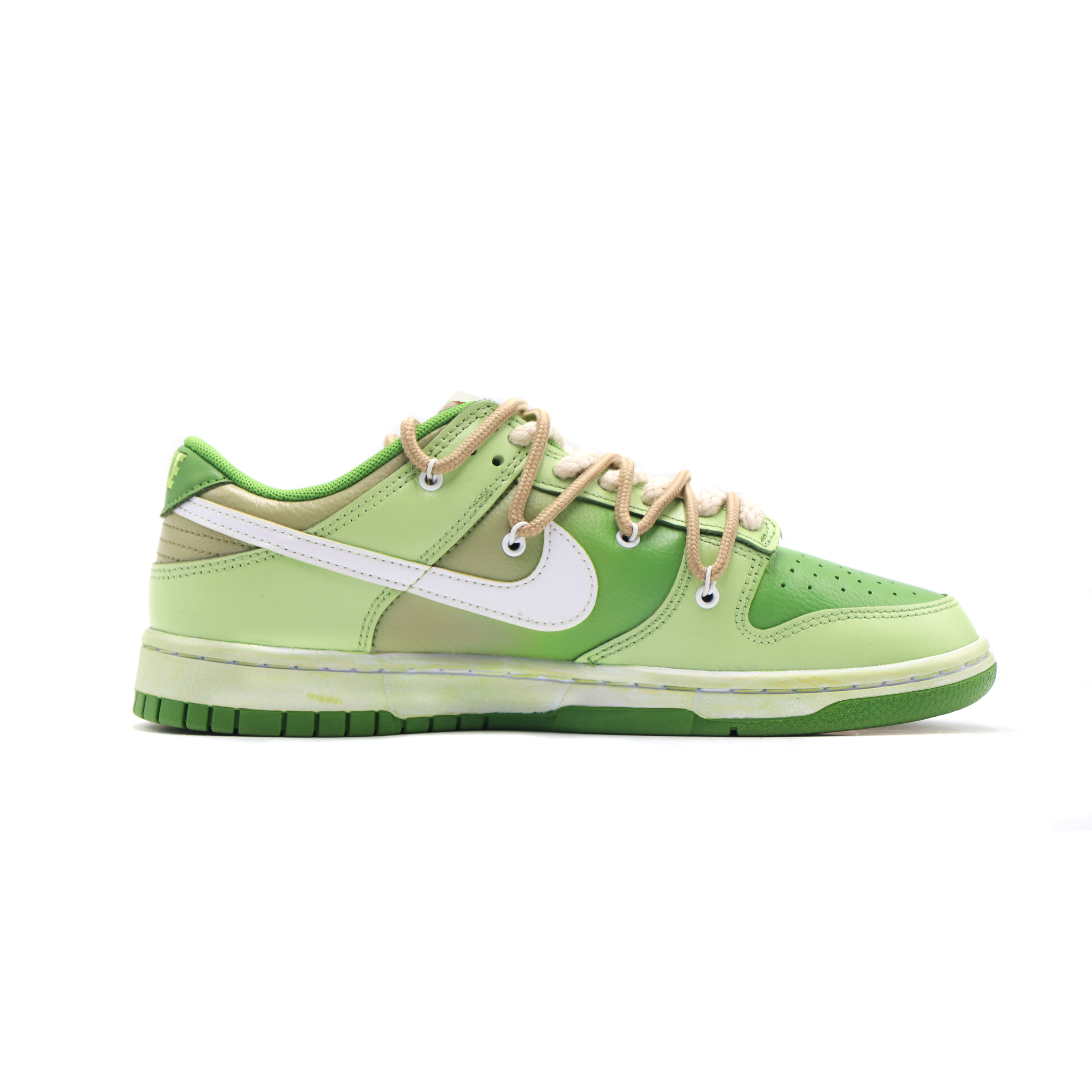 Order 【定製球鞋】 Nike Dunk Low 解構鞋帶 復古做舊 抹茶拉花 皮牌 低幫 板鞋 GS 抹茶綠