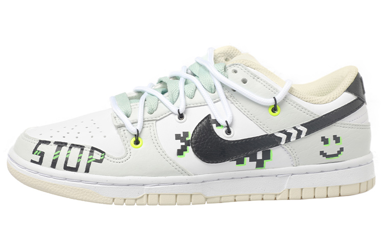 Buy 【定製球鞋】Nike Dunk Low 元宇宙主題 機甲設計 結構鞋帶 Vibe風 馬賽克笑臉 STOP 箭頭 低幫 板鞋 男款 白黑