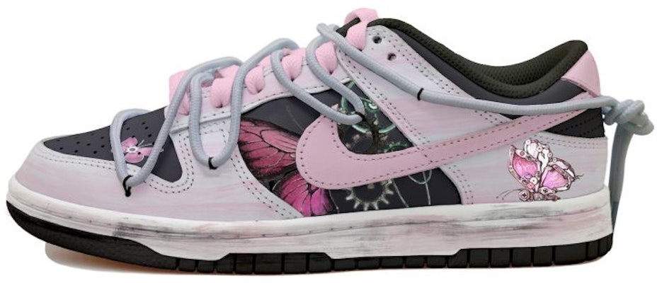 【訂製球鞋】Nike Dunk Low 做舊 機械蝴蝶 暈染 解構鞋帶 禮盒 低筒 板鞋 GS 黑粉灰 Buy 【訂製球鞋】Nike Dunk Low 做舊 機械蝴蝶 暈染 解構鞋帶 禮盒 低筒 板鞋 GS 黑粉灰