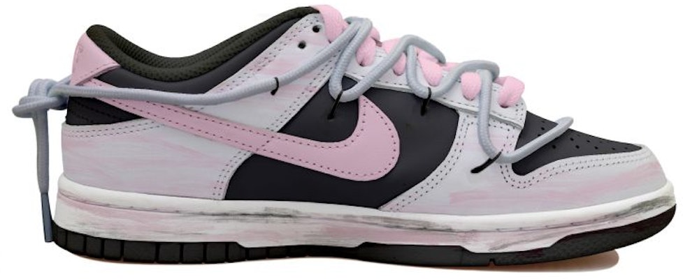 【訂製球鞋】Nike Dunk Low 做舊 機械蝴蝶 暈染 解構鞋帶 禮盒 低筒 板鞋 GS 黑粉灰 Order 【訂製球鞋】Nike Dunk Low 做舊 機械蝴蝶 暈染 解構鞋帶 禮盒 低筒 板鞋 GS 黑粉灰