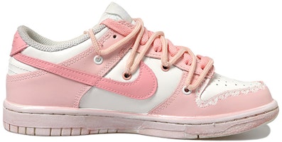 【定制球鞋】Nike Dunk Low 美乐蒂 做舊Vibe風 愛心 小花 解構風 低幫 板鞋 GS 粉白 Order 【定制球鞋】Nike Dunk Low 美乐蒂 做舊Vibe風 愛心 小花 解構風 低幫 板鞋 GS 粉白