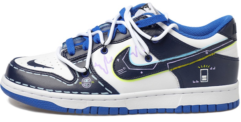 【定制球鞋】Nike Dunk Low 元宇宙主題 二次元 手繪噴繪 螢光 電池 機甲風 解構鞋帶 低幫 潮流板鞋 GS 深藍 Buy 【定制球鞋】Nike Dunk Low 元宇宙主題 二次元 手繪噴繪 螢光 電池 機甲風 解構鞋帶 低幫 潮流板鞋 GS 深藍