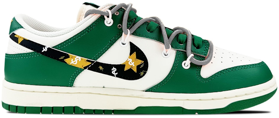Sepatu Nike Dunk Low 'Millionaire Dollar Graffiti Putih Hijau' Custom DR9654-100(Team叁-男款富翁美元QD) Order Sepatu Nike Dunk Low 'Millionaire Dollar Graffiti Putih Hijau' Custom DR9654-100(Team叁-男款富翁美元QD)
