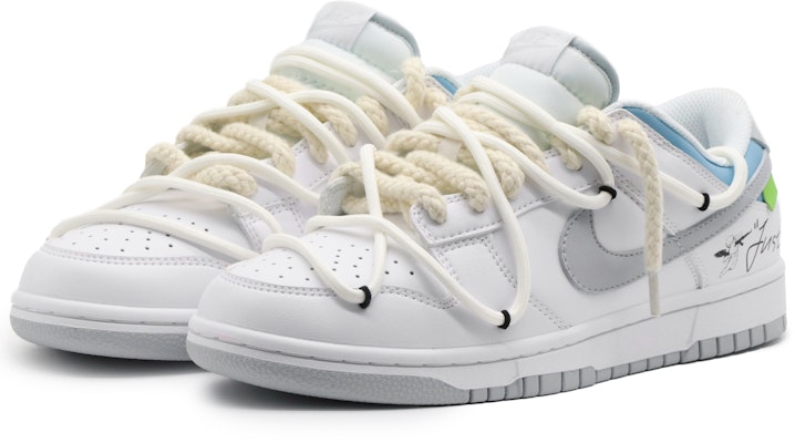 【定制球鞋】 Nike Dunk Low 薄荷一夏 戶外穿搭 高街風 復古做舊 麻繩解構 低幫 板鞋 男款 灰白藍 Lookbook 【定制球鞋】 Nike Dunk Low 薄荷一夏 戶外穿搭 高街風 復古做舊 麻繩解構 低幫 板鞋 男款 灰白藍