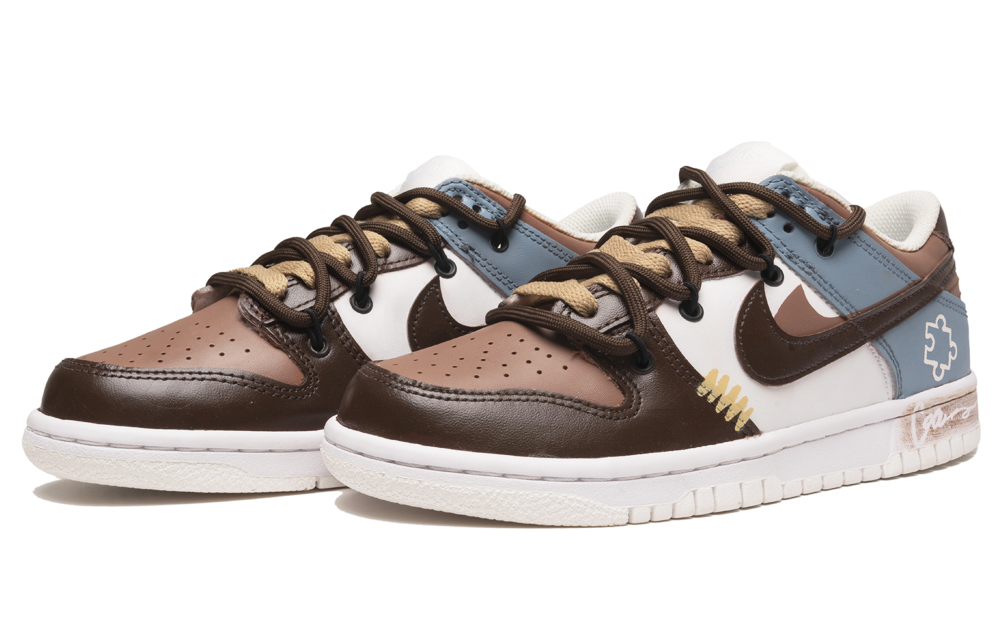 Lookbook 【訂製球鞋】 Nike Dunk Low 美拉德穿搭 復古拼圖 潮流休閒 解構鞋帶 舒適百搭 低筒 板鞋 GS 白藍棕