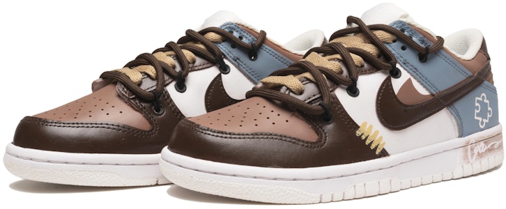 【訂製球鞋】 Nike Dunk Low 美拉德穿搭 復古拼圖 潮流休閒 解構鞋帶 舒適百搭 低筒 板鞋 GS 白藍棕 Lookbook 【訂製球鞋】 Nike Dunk Low 美拉德穿搭 復古拼圖 潮流休閒 解構鞋帶 舒適百搭 低筒 板鞋 GS 白藍棕