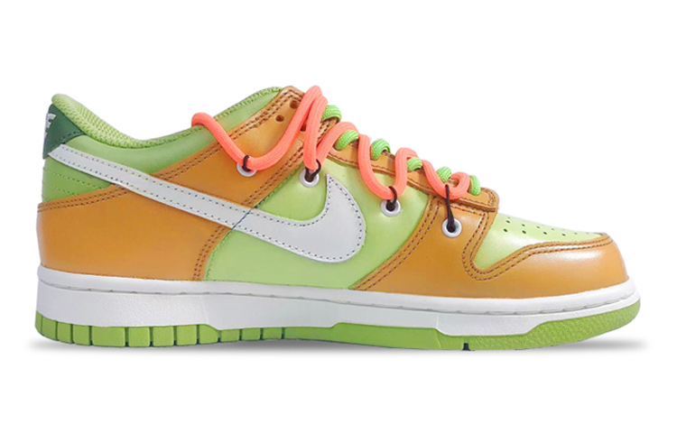 Order 【客製化球鞋】 Nike Dunk Low 彩色拼接 復古 橙風破浪 橘子 布貼 解構鞋帶 噴繪 低筒 板鞋 GS 橙綠
