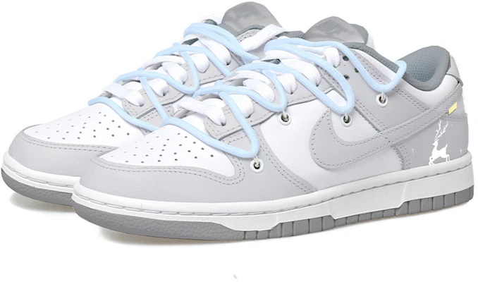 【定制球鞋】 Nike Dunk Low 解構鞋帶 霧霾灰 小鹿 塗鴉 低幫 板鞋 男款 灰白 Lookbook 【定制球鞋】 Nike Dunk Low 解構鞋帶 霧霾灰 小鹿 塗鴉 低幫 板鞋 男款 灰白