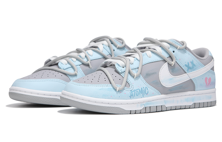 Lookbook 【定制球鞋】Nike Dunk Low 霧藍塗鴉 街頭 做舊劃痕 解構綁帶 復古 防滑耐磨 低筒 板鞋 男款 灰藍色