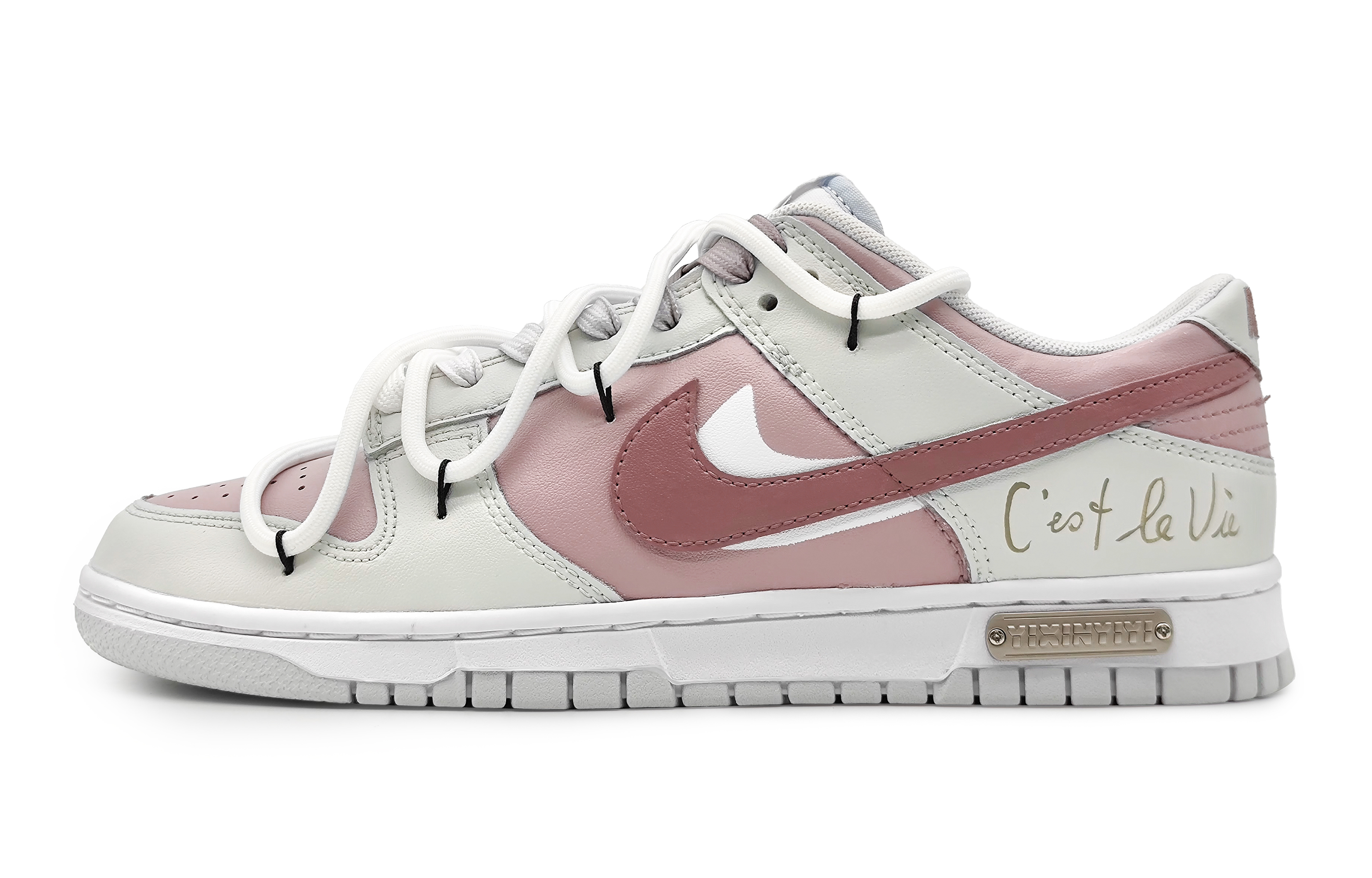 Buy 【訂製球鞋】Nike Dunk Low 朦朧香草 桃之佟佟 簡約小清新 雙勾 解構雙鞋帶 防滑耐磨緩震 低筒 板鞋 GS 粉灰