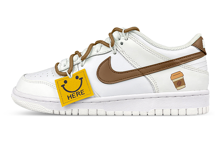 Buy 【訂製球鞋】Nike Dunk Low 解構 雙鞋帶 笑臉布貼 摩卡咖啡 低筒 滑板鞋 GS 白棕