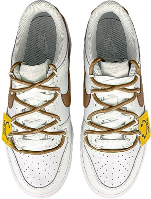 【訂製球鞋】Nike Dunk Low 解構 雙鞋帶 笑臉布貼 摩卡咖啡 低筒 滑板鞋 GS 白棕 Shop 【訂製球鞋】Nike Dunk Low 解構 雙鞋帶 笑臉布貼 摩卡咖啡 低筒 滑板鞋 GS 白棕