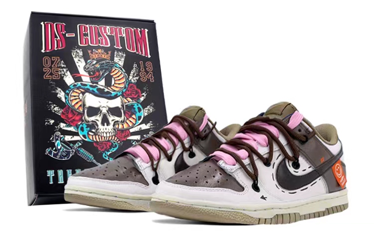 Buy [Sepatu Kustom] Nike Dunk Low 'Mocha White Canvas Smile' DJ6188-200(TeamK-男款摩卡笑脸S-BOX)