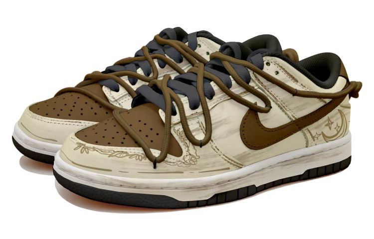 Lookbook [Kasut Custom] Nike Dunk Low 'Moon Star Vintage Deconstructed Kuning Coklat' DD1391-100(Team拾玖-羊皮画卷S-BOX）