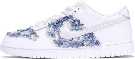 【訂製球鞋】 Nike Dunk Low 復古主題 學院風 手工縫紉 小香風 牛仔 月光銀 高街 休閒 貼布 低幫 板鞋 GS 白藍 Buy 【訂製球鞋】 Nike Dunk Low 復古主題 學院風 手工縫紉 小香風 牛仔 月光銀 高街 休閒 貼布 低幫 板鞋 GS 白藍