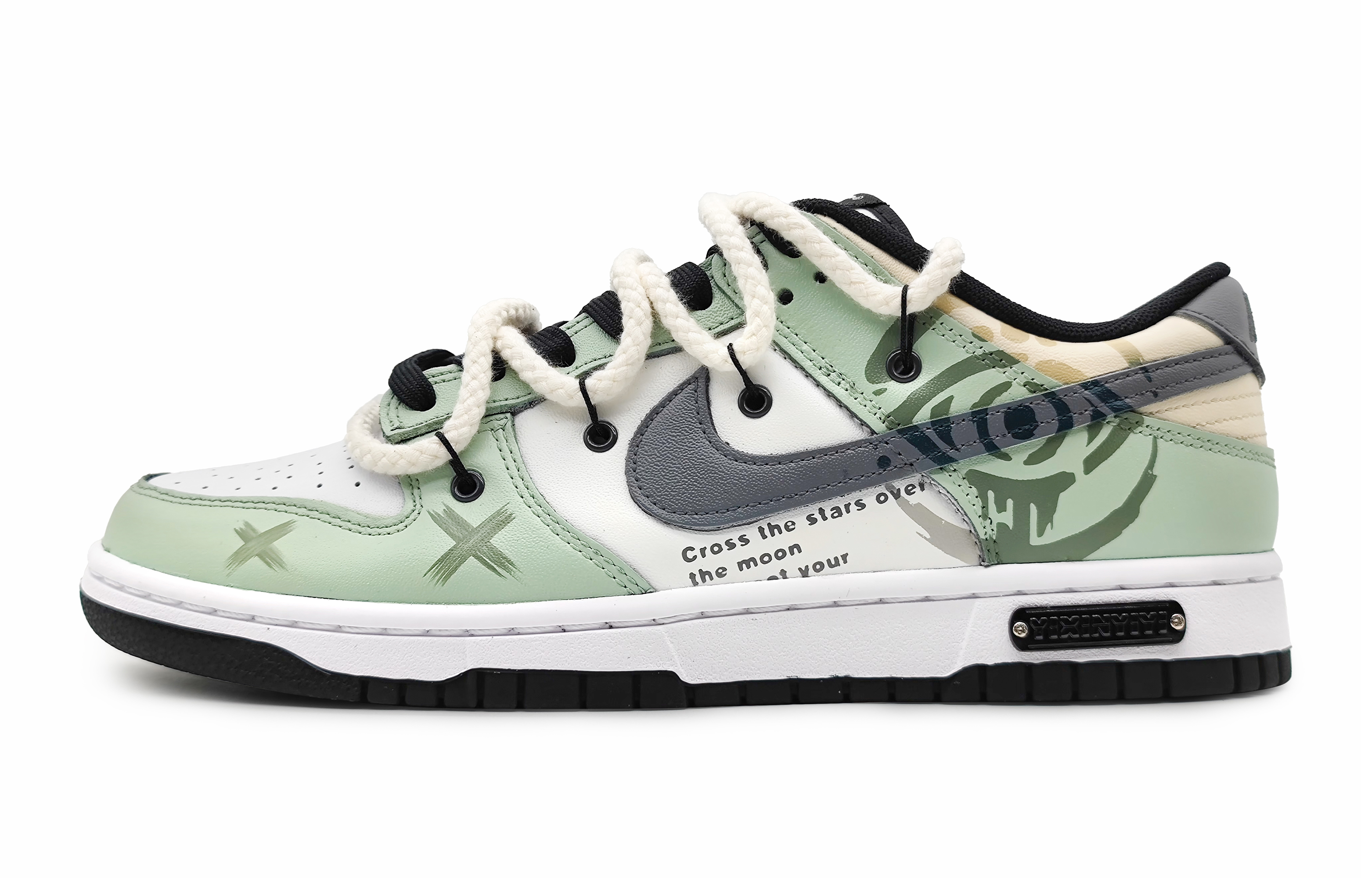 Buy 【客製化球鞋】 Nike Dunk 低筒 黑色 誓言之眼 解構雙鞋帶 塗鴉 莫蘭迪色彩 低筒 耐吉籃球鞋 GS 綠灰色