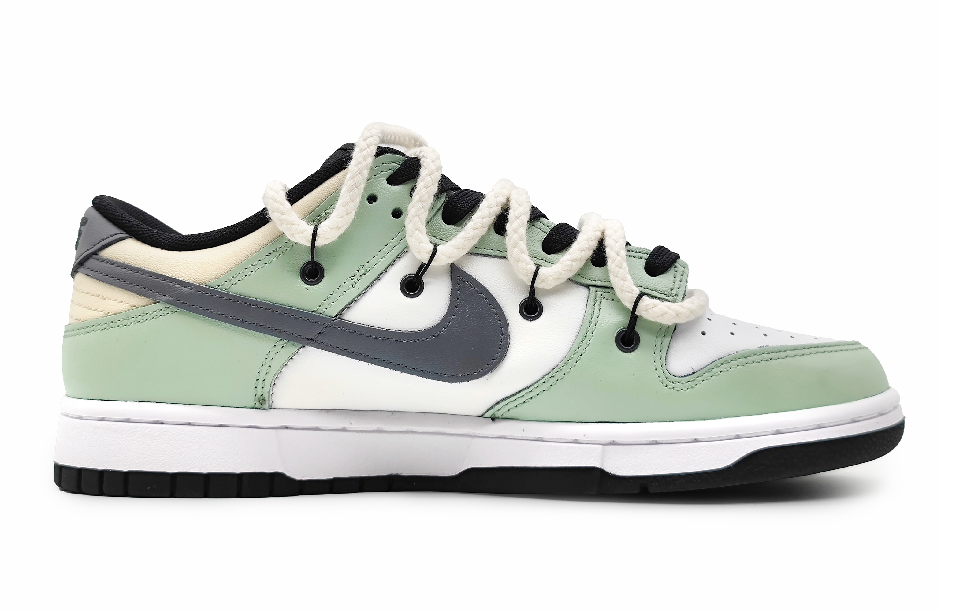 Order 【客製化球鞋】 Nike Dunk 低筒 黑色 誓言之眼 解構雙鞋帶 塗鴉 莫蘭迪色彩 低筒 耐吉籃球鞋 GS 綠灰色