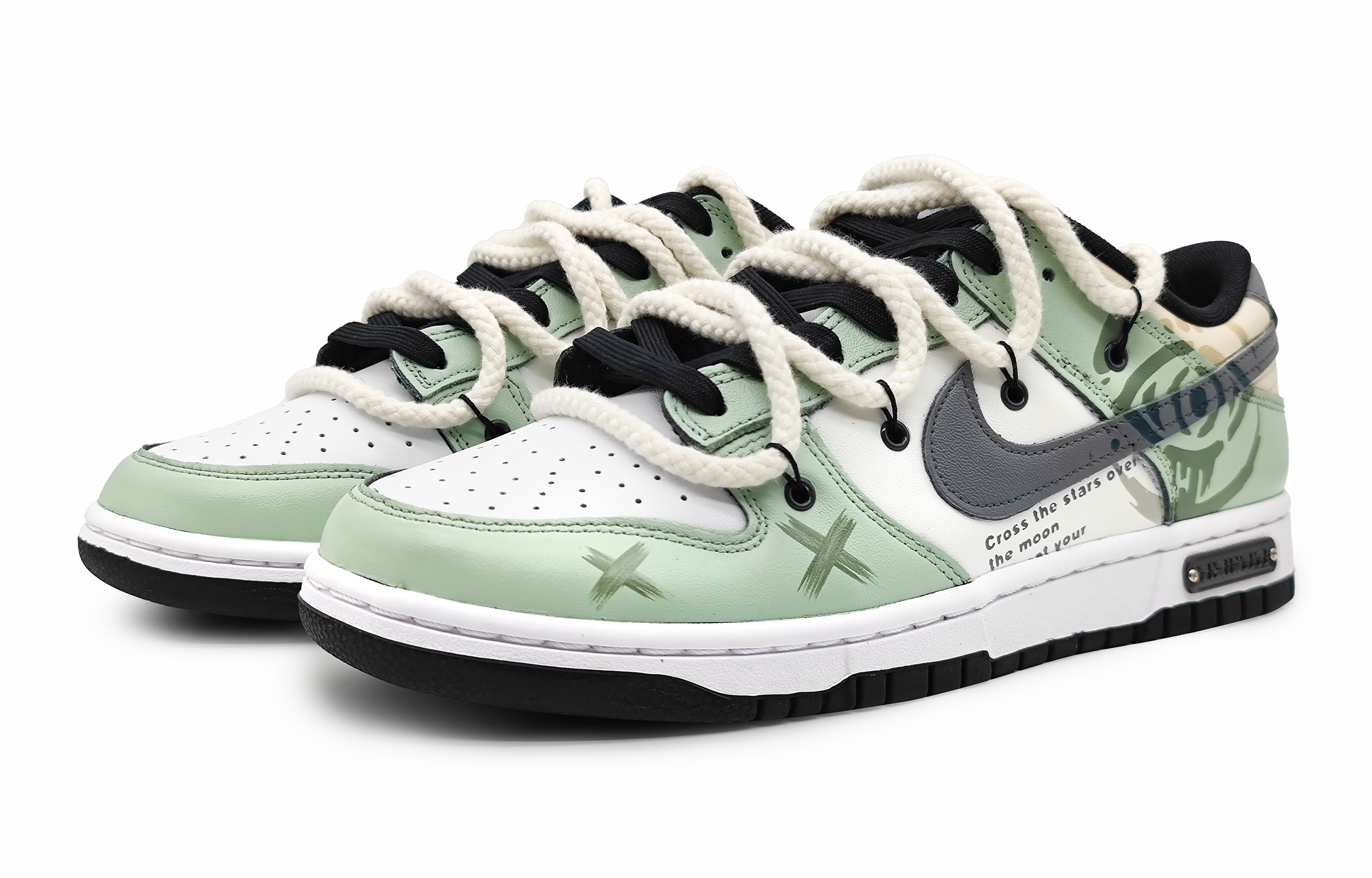 Lookbook 【客製化球鞋】 Nike Dunk 低筒 黑色 誓言之眼 解構雙鞋帶 塗鴉 莫蘭迪色彩 低筒 耐吉籃球鞋 GS 綠灰色