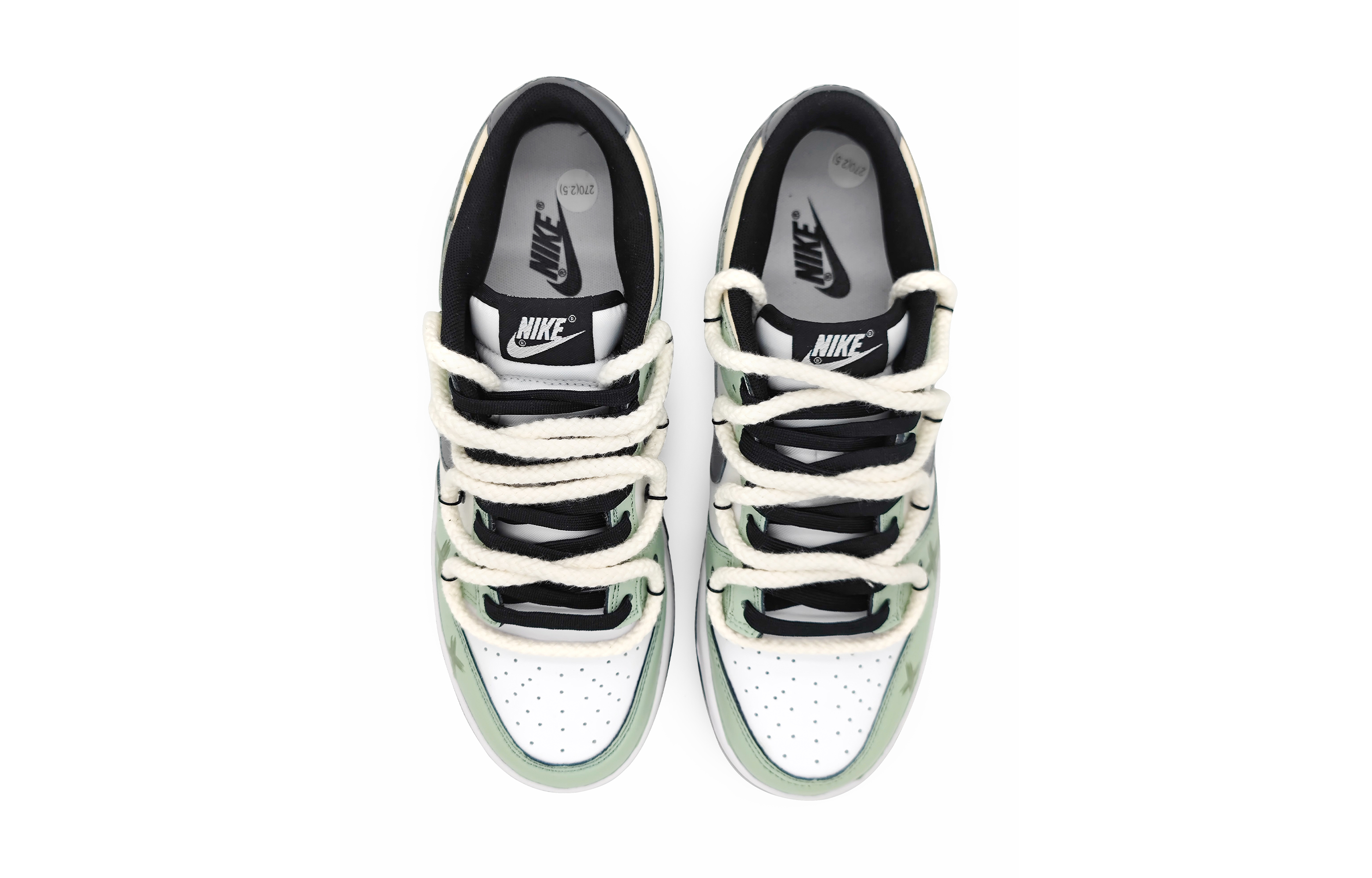 Shop 【客製化球鞋】 Nike Dunk 低筒 黑色 誓言之眼 解構雙鞋帶 塗鴉 莫蘭迪色彩 低筒 耐吉籃球鞋 GS 綠灰色