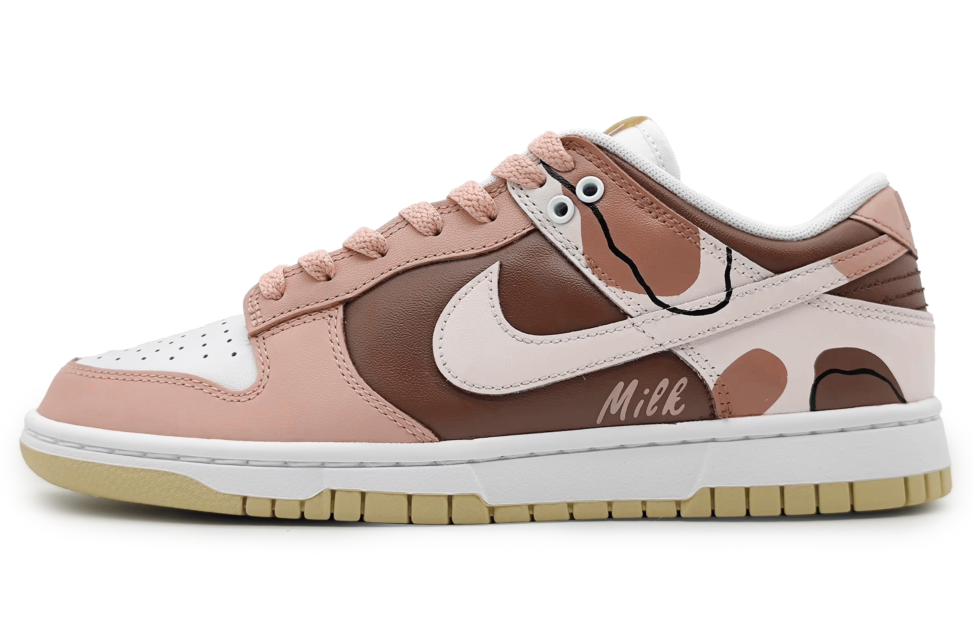 Buy 나이키 덩크 로우 '모란디 핑크-브라운 패치워크' (커스텀) DV0833-100(Team16-男款奶油milk粉棕)