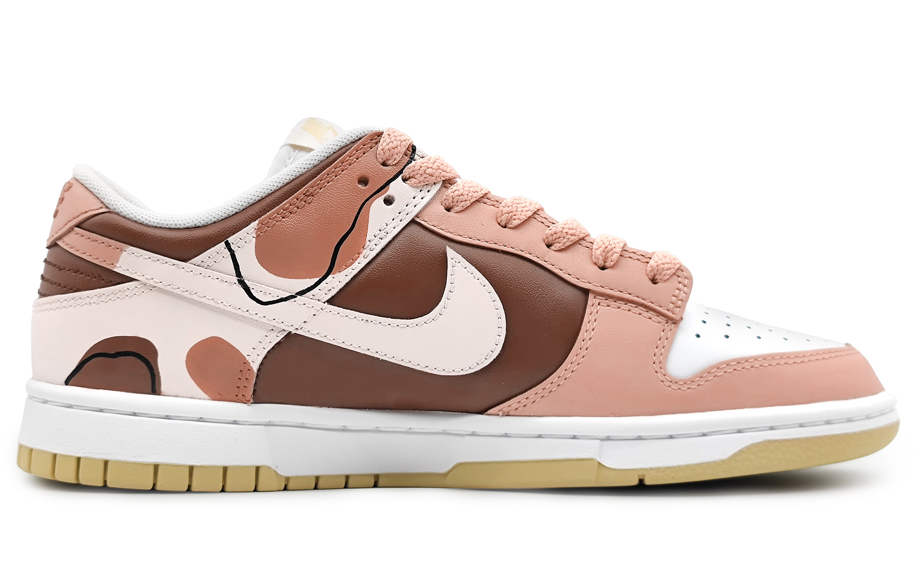 Order 나이키 덩크 로우 '모란디 핑크-브라운 패치워크' (커스텀) DV0833-100(Team16-男款奶油milk粉棕)