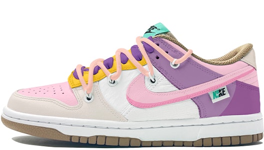 【定制球鞋】Nike Dunk Low 解構鞋帶 多彩拼接 低幫 板鞋 GS 粉紫 Buy 【定制球鞋】Nike Dunk Low 解構鞋帶 多彩拼接 低幫 板鞋 GS 粉紫
